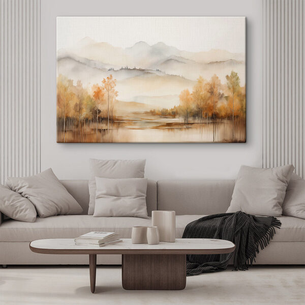 Wandbilder Aquarellmalerei von Bäumen und Bergen