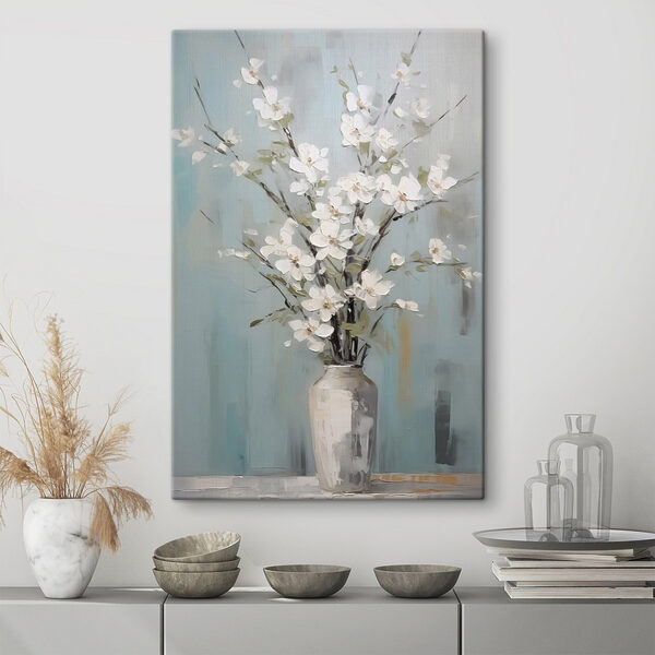 Gemälde einer Vase mit weißen Blumen Wandbilder Gemälde einer Vase mit weißen Blumen