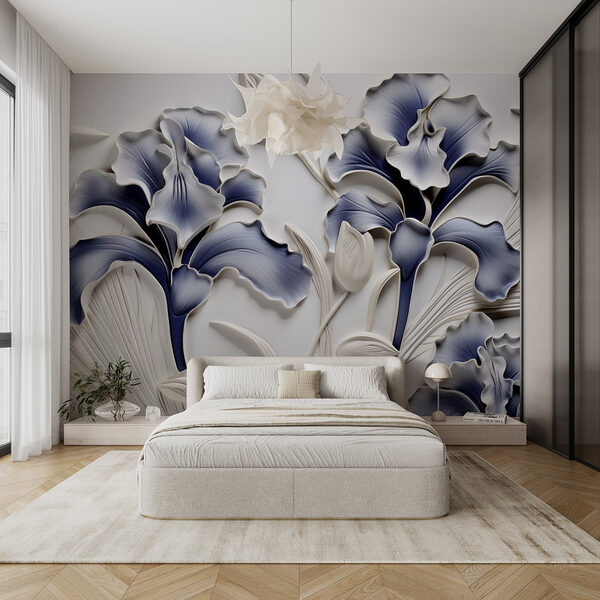 Wandkunst mit Blumen und Blättern Fototapeten Wandkunst mit Blumen und Blättern