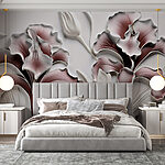 Fototapeten Wand mit Blumen und Blättern