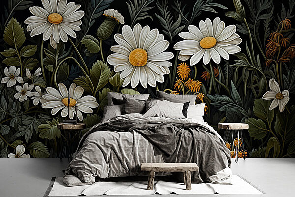 Malerei von Blumen und Blättern Fototapeten Malerei von Blumen und Blättern