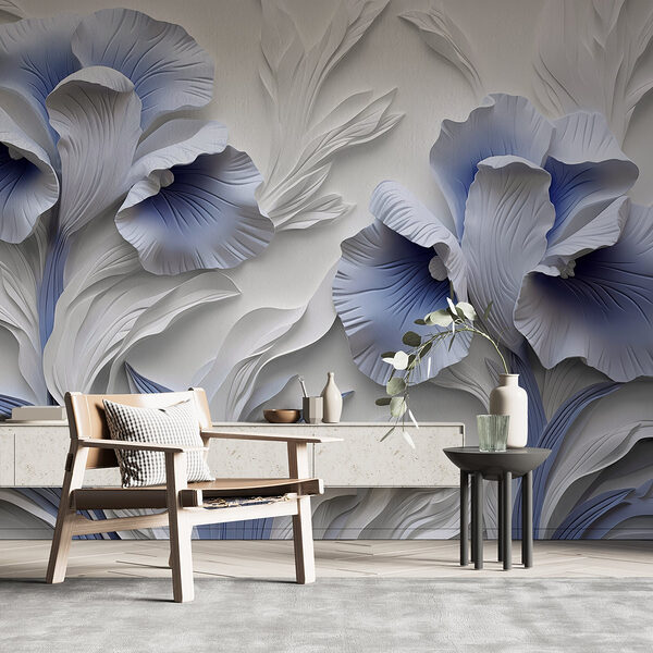 Weiße und blaue Blumen Fototapeten Weiße und blaue Blumen