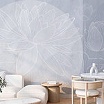 Fototapeten Weiße Blumenzeichnung auf grauem Hintergrund