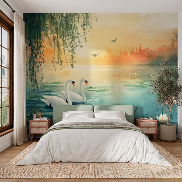 Zwei Schwäne in einem See Fototapeten Zwei Schwäne in einem See