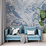 Fototapeten Zartes blaues Blattwerkmuster