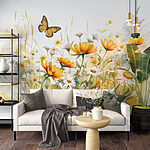 Fototapeten Schmetterling fliegt über Blumen