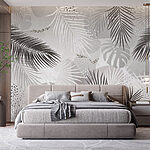 Fototapeten Grauer und weißer Hintergrund mit Blättern