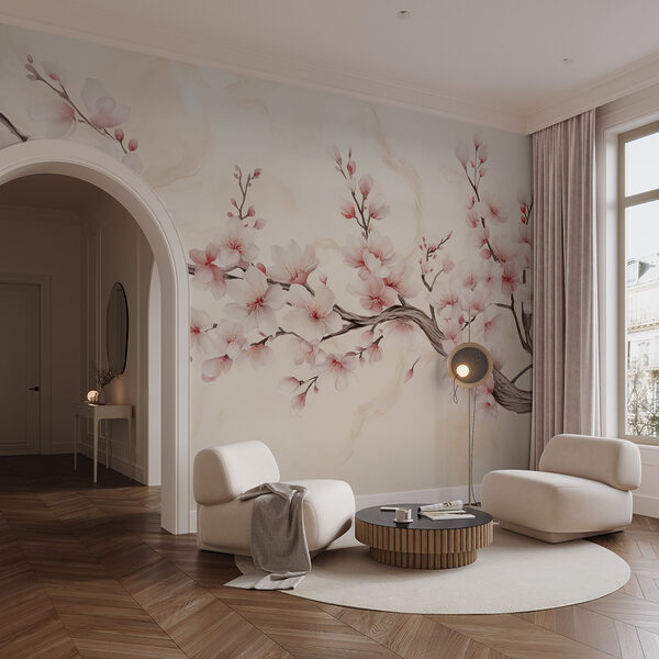 Zweig mit Blumen darauf Fototapeten Zweig mit Blumen darauf