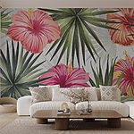 Fototapeten Lebendige tropische Blumen strahlen vor Farbe