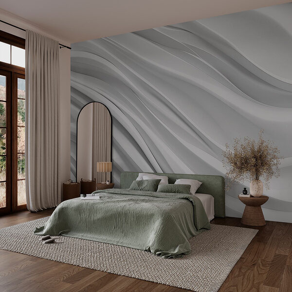 Weißer Hintergrund mit gewellten Linien Fototapeten Weißer Hintergrund mit gewellten Linien