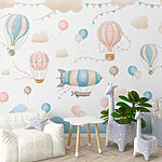 Fototapeten Gruppe von Heißluftballons und Fahnen