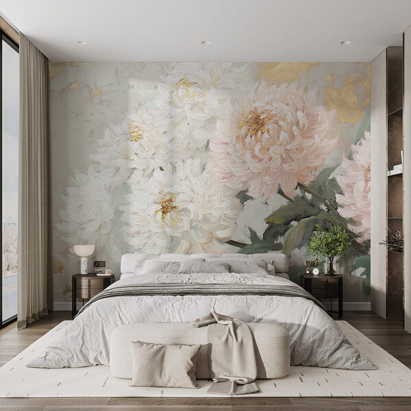 Fototapeten Malerei von Blumen auf einer weißen Fläche