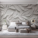 Fototapeten Weiße Wand mit Blättern