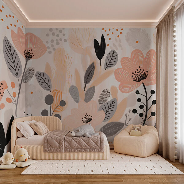 Fototapeten Florale Muster in sanften Pastelltönen