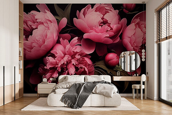 Lebendige Blüten auf dunklem Hintergrund Fototapeten Lebendige Blüten auf dunklem Hintergrund