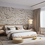 Fototapeten Weiße Wand mit Blumen und Blättern