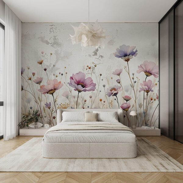 Gemälde mit Blumen an einer Wand Fototapeten Gemälde mit Blumen an einer Wand