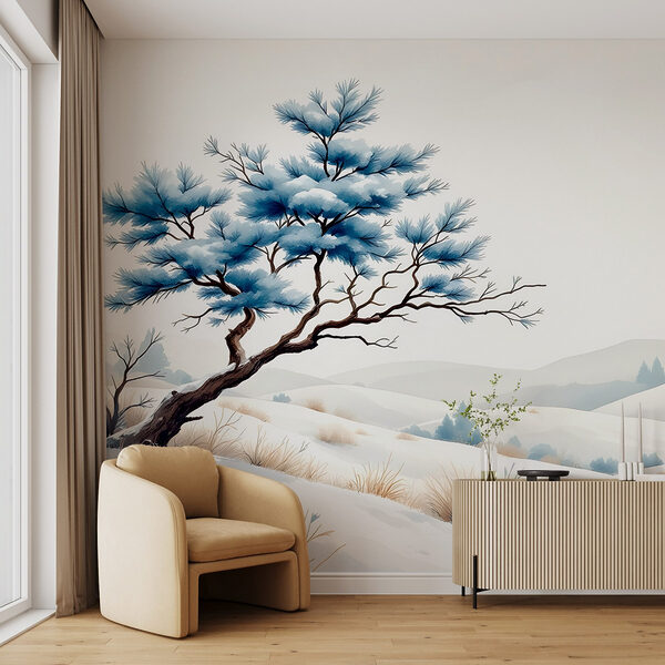 Baum in einer verschneiten Landschaft Fototapeten Baum in einer verschneiten Landschaft