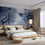 Fototapeten Elegantes florales Muster in kühlen Tönen