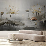 Fototapeten Gelassener Lotus in ruhigem Wasser