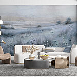 Fototapeten Gemälde eines Grasfeldes und eines Sees