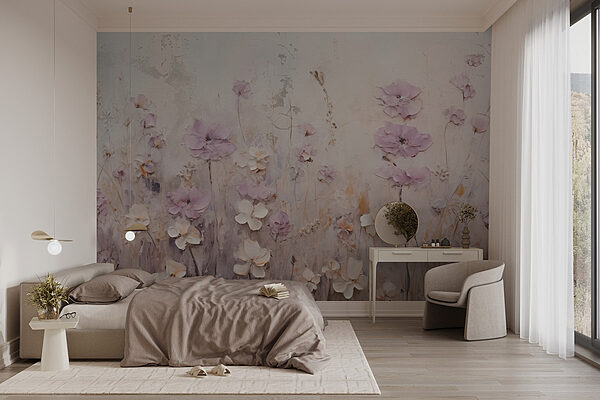 Gemälde mit Blumen an einer Wand Fototapeten Gemälde mit Blumen an einer Wand