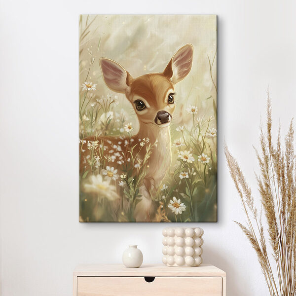 Baby-Hirsch in einem Blumenfeld Wandbilder Baby-Hirsch in einem Blumenfeld