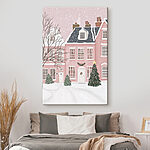 Wandbilder Rosa Haus mit Bäumen und Schnee