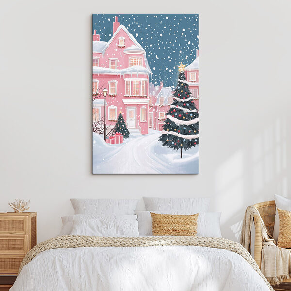 Weihnachtsbaum vor einem rosa Haus Wandbilder Weihnachtsbaum vor einem rosa Haus