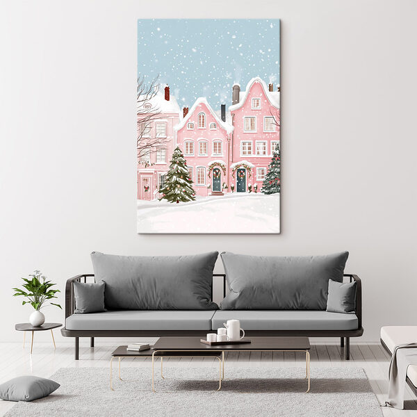 Rosa Haus mit Schnee darauf Wandbilder Rosa Haus mit Schnee darauf