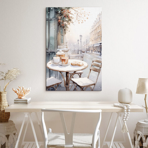 Tisch mit Kaffeetassen und Croissants darauf Wandbilder Tisch mit Kaffeetassen und Croissants darauf