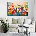 Wandbilder Gemälde mit Blumen auf blauem Hintergrund