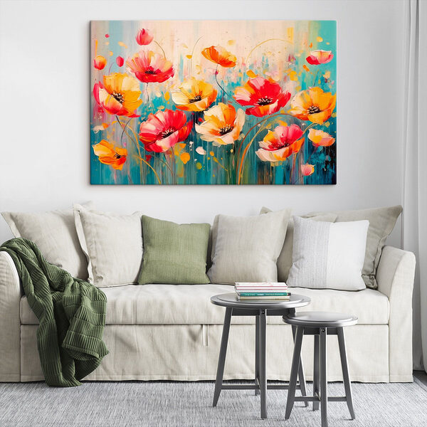 Gemälde mit Blumen auf blauem Hintergrund Wandbilder Gemälde mit Blumen auf blauem Hintergrund