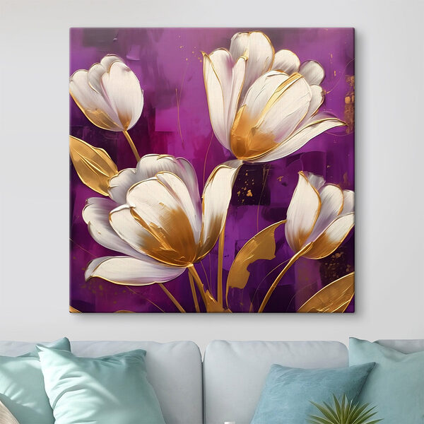 Elegante Blüten vor lebhaftem Hintergrund Wandbilder Elegante Blüten vor lebhaftem Hintergrund