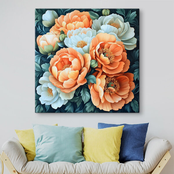 Gemälde mit Blumen auf blauem Hintergrund Wandbilder Gemälde mit Blumen auf blauem Hintergrund