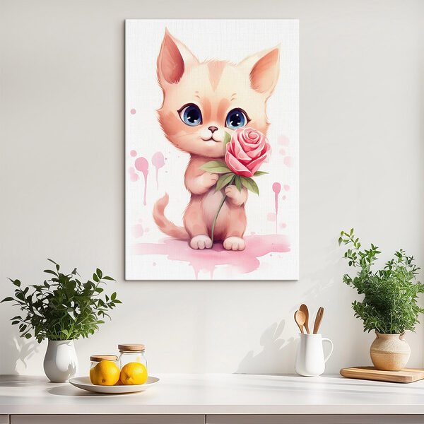 Katze hält eine Blume Wandbilder Katze hält eine Blume