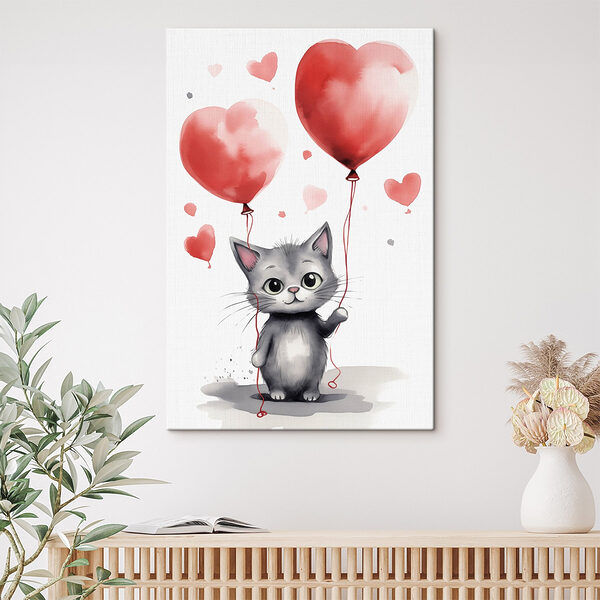Katze hält Luftballons Wandbilder Katze hält Luftballons