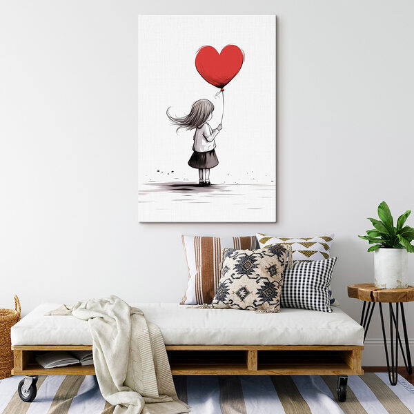 Mädchen hält einen herzförmigen Ballon Wandbilder Mädchen hält einen herzförmigen Ballon