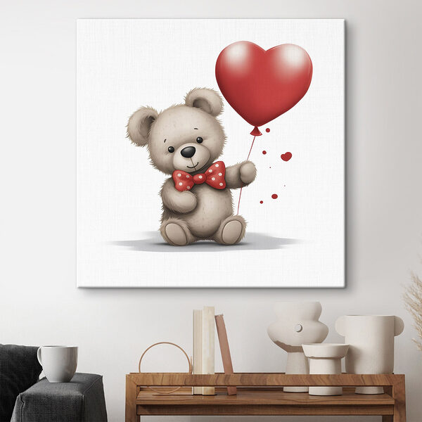 Teddybär hält einen herzförmigen Ballon Wandbilder Teddybär hält einen herzförmigen Ballon