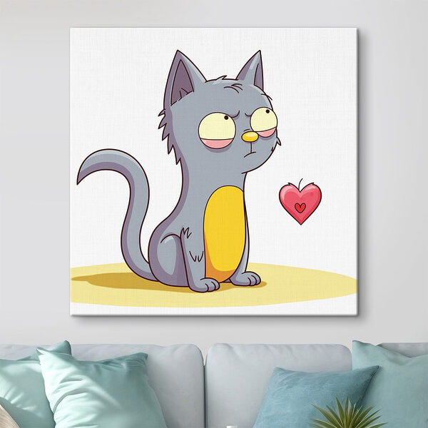 Cartoon einer Katze, die ein Herz betrachtet Wandbilder Cartoon einer Katze, die ein Herz betrachtet