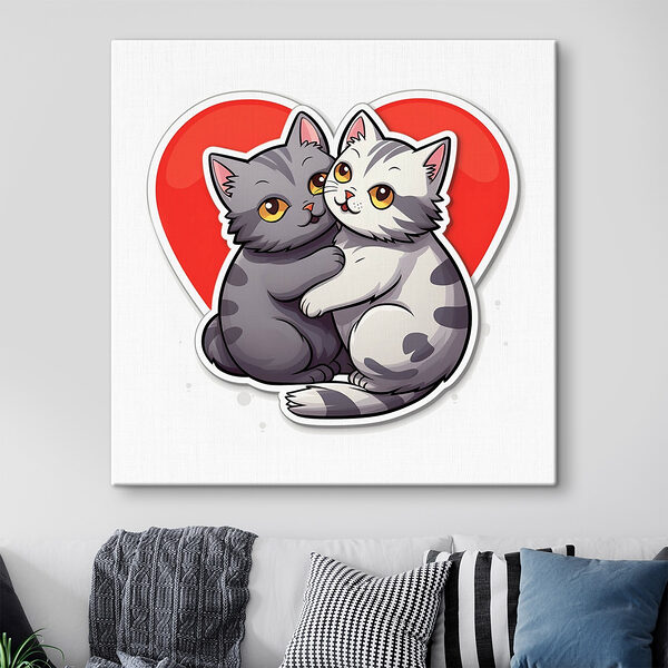 Aufkleber von zwei Katzen, die sich umarmen Wandbilder Aufkleber von zwei Katzen, die sich umarmen