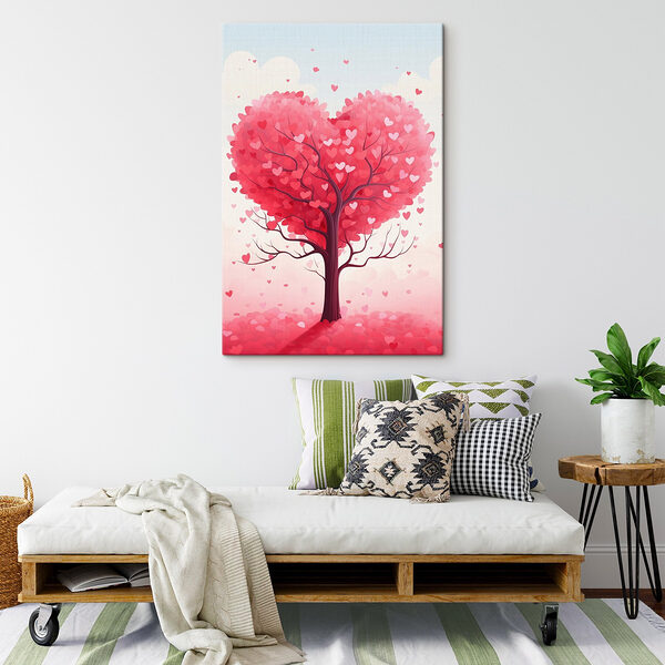 Baum mit rosa Blättern und Herzen Wandbilder Baum mit rosa Blättern und Herzen