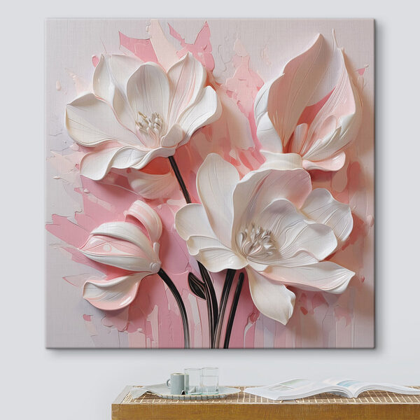 Weiße Blumen auf einem rosa Hintergrund Wandbilder Weiße Blumen auf einem rosa Hintergrund