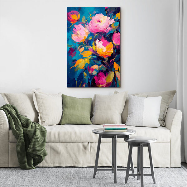 Gemälde mit Blumen auf blauem Hintergrund Wandbilder Gemälde mit Blumen auf blauem Hintergrund