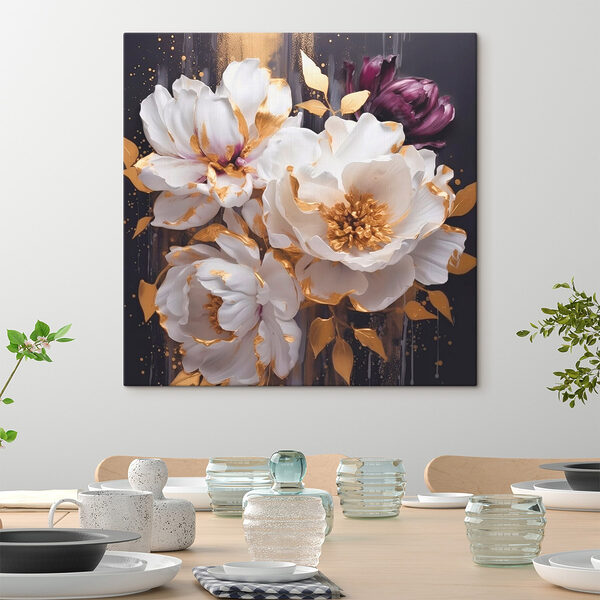 Gemälde mit weißen und violetten Blumen Wandbilder Gemälde mit weißen und violetten Blumen