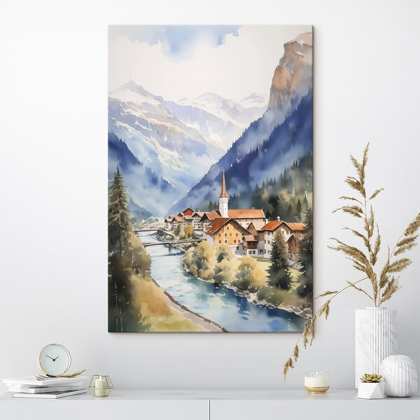Aquarell eines Dorfes in den Bergen Wandbilder Aquarell eines Dorfes in den Bergen