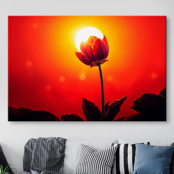 Rote Blume mit der Sonne im Hintergrund Wandbilder Rote Blume mit der Sonne im Hintergrund