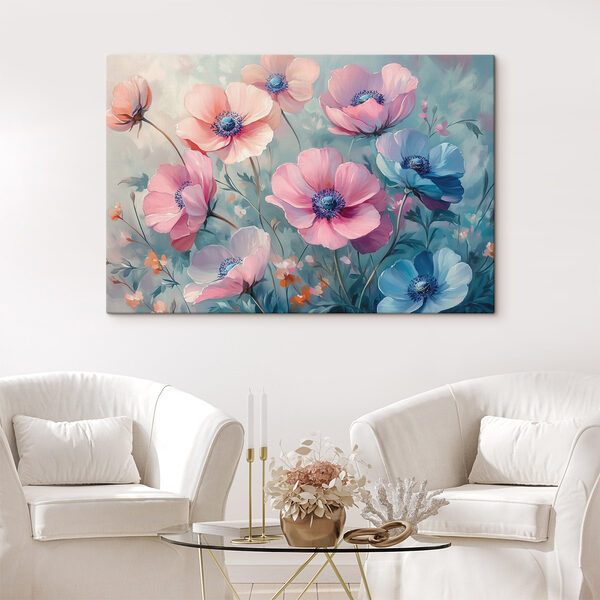 Gemälde mit Blumen auf blauem Hintergrund Wandbilder Gemälde mit Blumen auf blauem Hintergrund