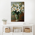 Wandbilder Gemälde einer Vase mit weißen Blumen