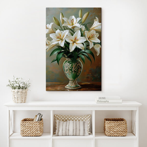 Gemälde einer Vase mit weißen Blumen Wandbilder Gemälde einer Vase mit weißen Blumen